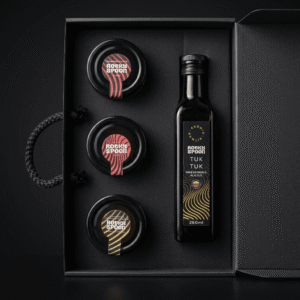 Rocky Spoon dovanų dėžutė su prieskoniniu aliejumi ir rankų darbo padažais / Rocky Spoon gift box with seasoned oil and handcrafted sauces