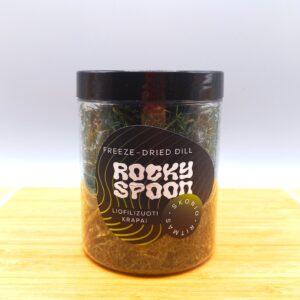 Rocky Spoon Liofilizuoti freeze dried dill krapai. dovanų lagaminėlis su čatniais, prieskoniniu aliejumi, džemu ir liofilizuota druska. Gurmaniškas rankų darbo dovanų rinkinys.