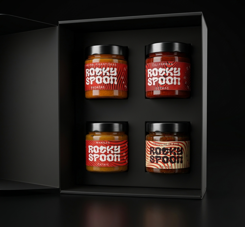Rocky Spoon dovanų dėžutė su 8 rankų darbo padažais ir čatniais / Rocky Spoon gift box with 4 handcrafted sauces and chutneys
